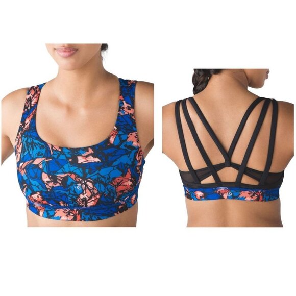 Lululemon Blue Multi / Black Energy Bra (Exhale) Mini Paint Storm Harbor size 8 - Picture 16 of 16